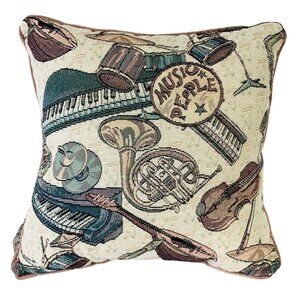 Music People Decorative Tapestry Throw Pillow Needlepoint Violin Horn Piano Drum